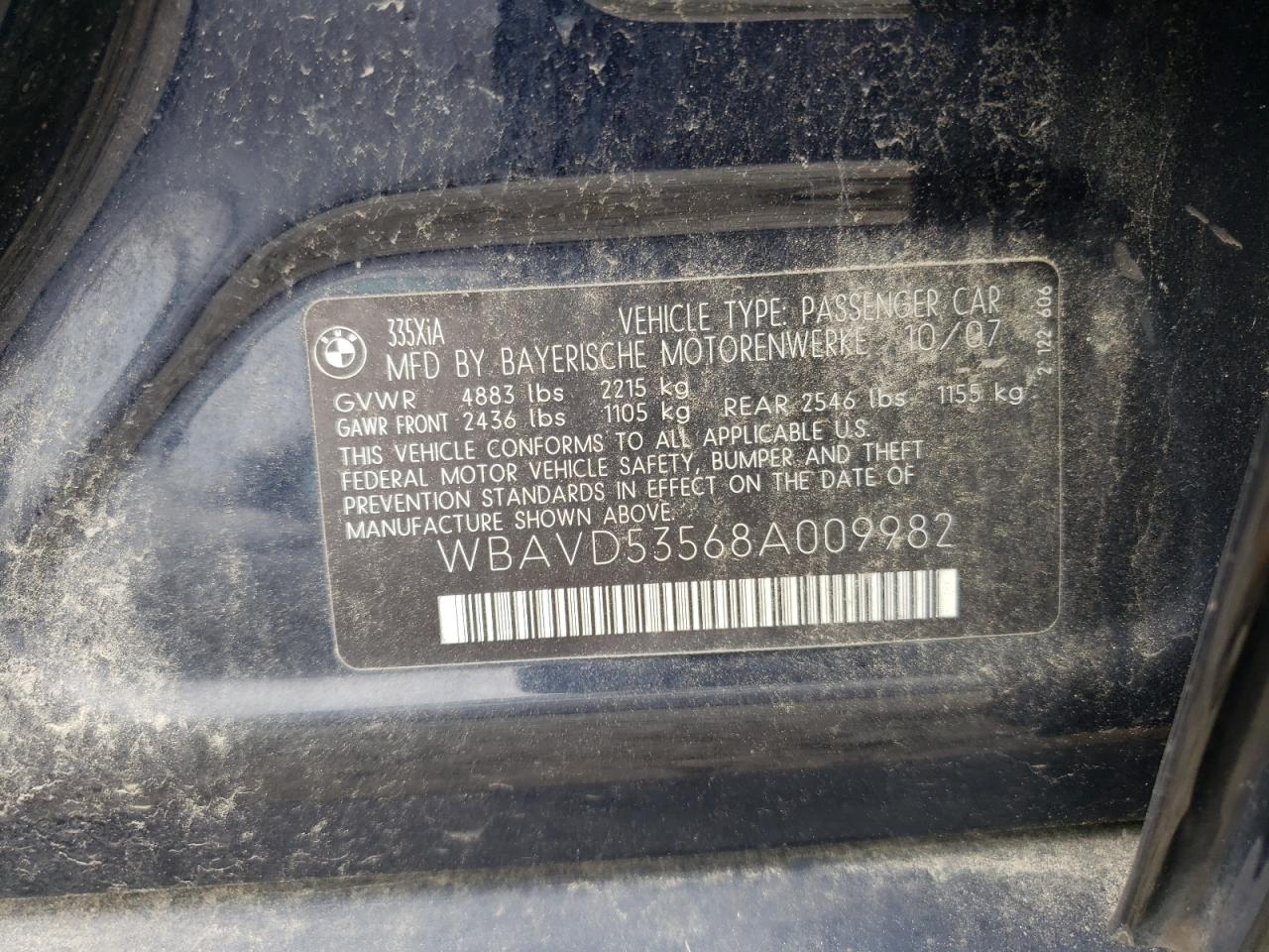 WBAVD53568A009982 2008 BMW 335 Xi