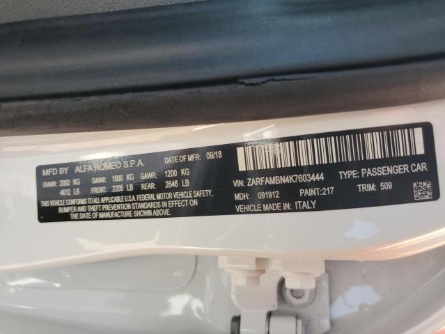 ZARFAMBN4K7603444 Alfa Romeo GIULIA TI