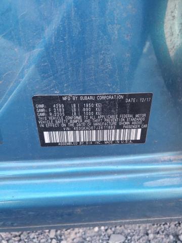VIN: 4S3GKAD67J3611883 Auction: COPART Lot: 62359373 Location: PA - YORK HAVEN 4S3GKAD67J3611883 SUBARU IMPREZA 2018 BLUE Photo 12
