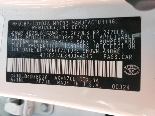 2022 TOYOTA CAMRY NIGH - 4T1G31AK8NU044545