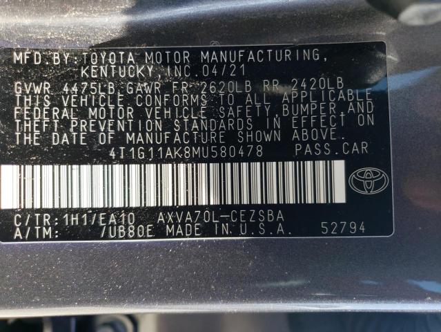 4T1G11AK8MU580478 | 2021 TOYOTA CAMRY SE