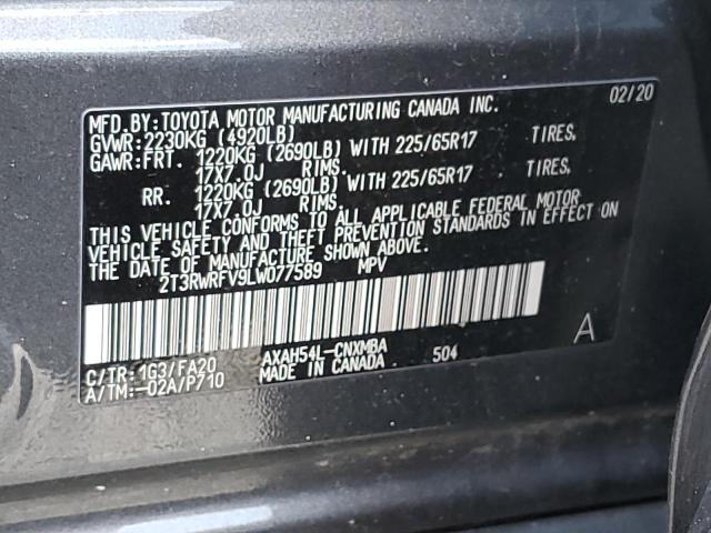 2T3RWRFV9LW077589 | 2020 TOYOTA RAV4 XLE