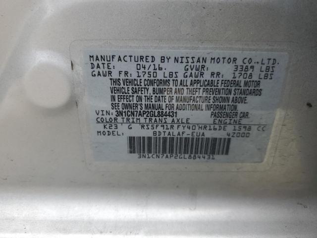3N1CN7AP2GL884431 Nissan VERSA S
