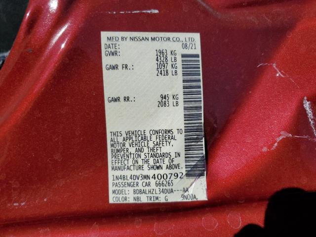1N4BL4DV3MN400792 Nissan ALTIMA SV