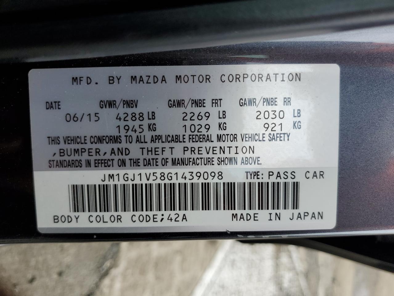 JM1GJ1V58G1439098 2016 Mazda Mazda6 I Touring