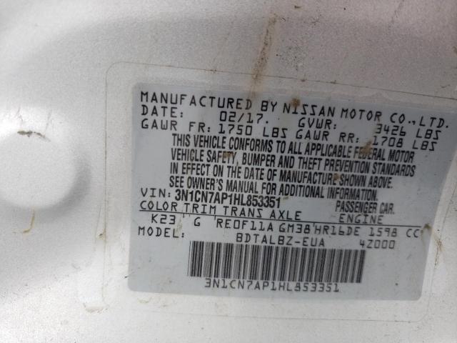 3N1CN7AP1HL853351 Nissan VERSA S