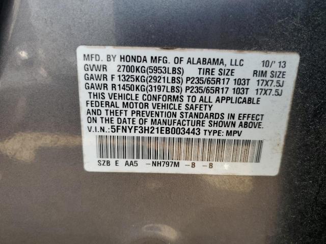 5FNYF3H21EB003443 | 2014 HONDA PILOT LX