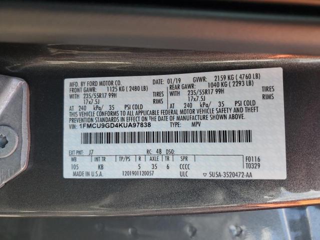 1FMCU9GD4KUA97838 2019 FORD ESCAPE, photo no. 13