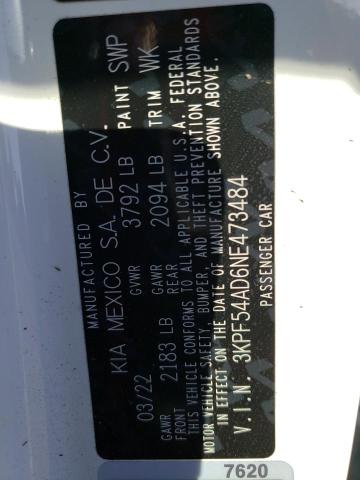 3KPF54AD6NE473484 KIA Forte Gt Line