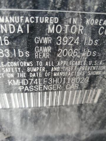 KMHD74LF3HU118029 Hyundai ELANTRA SE