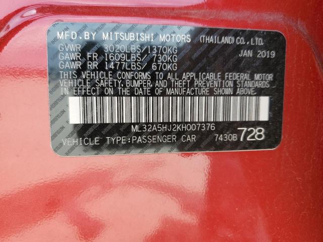 2019 MITSUBISHI MIRAGE LE ML32A5HJ2KH007376