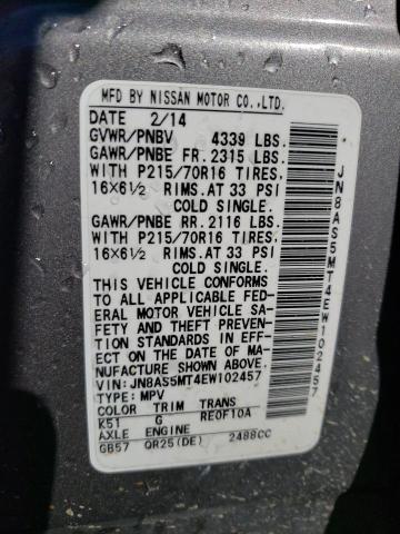 JN8AS5MT4EW102457 Nissan Rogue Select S