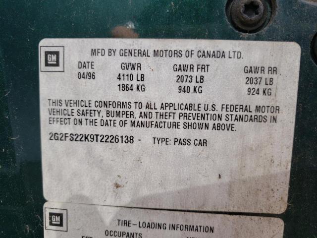 VIN: 2G2FS22K9T2226138 Auction: COPART Lot: 66494063 Location: WI - MILWAUKEE SOUTH 2G2FS22K9T2226138 PONTIAC FIREBIRD 1996 GREEN Photo 12