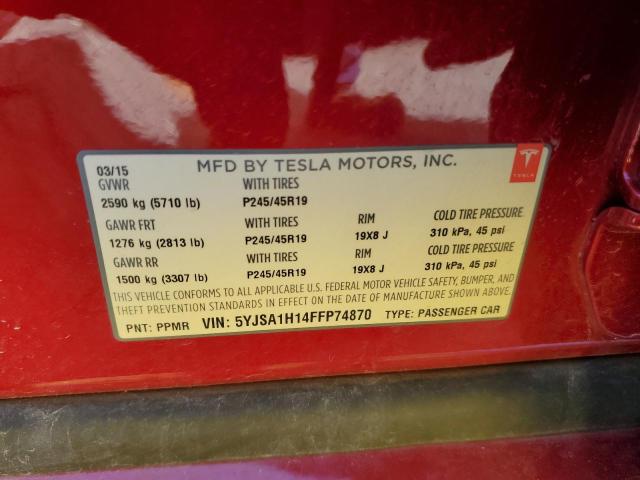 2015 TESLA MODEL S 85 5YJSA1H14FFP74870