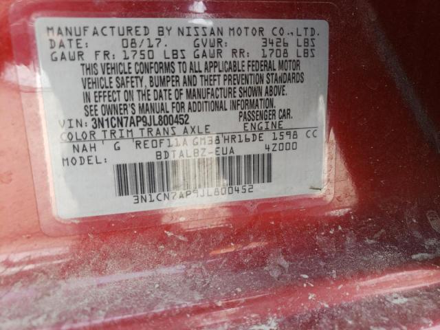 3N1CN7AP9JL800452 Nissan VERSA S