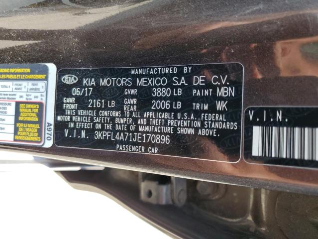 3KPFL4A71JE170896 KIA FORTE LX