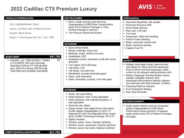 2022 CADILLAC CT5 PREMIU - 1G6DN5RK4N0112816