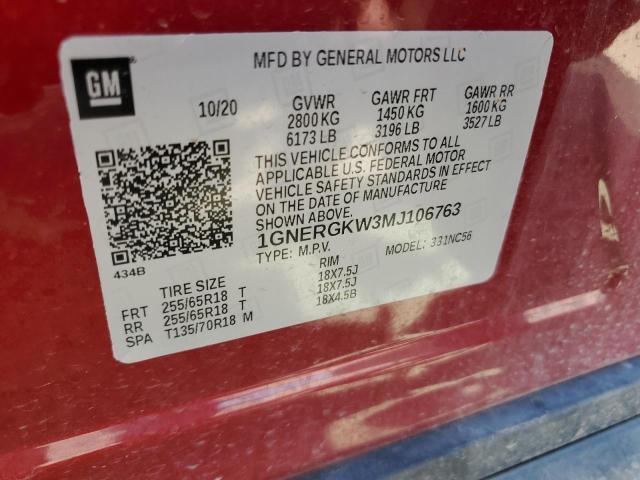 1GNERGKW3MJ106763 Chevrolet Traverse L 10