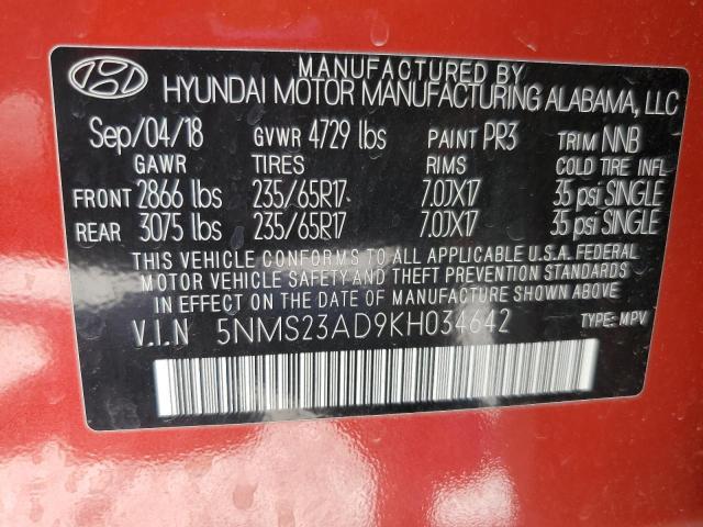 5NMS23AD9KH034642 | 2019 HYUNDAI SANTA FE S