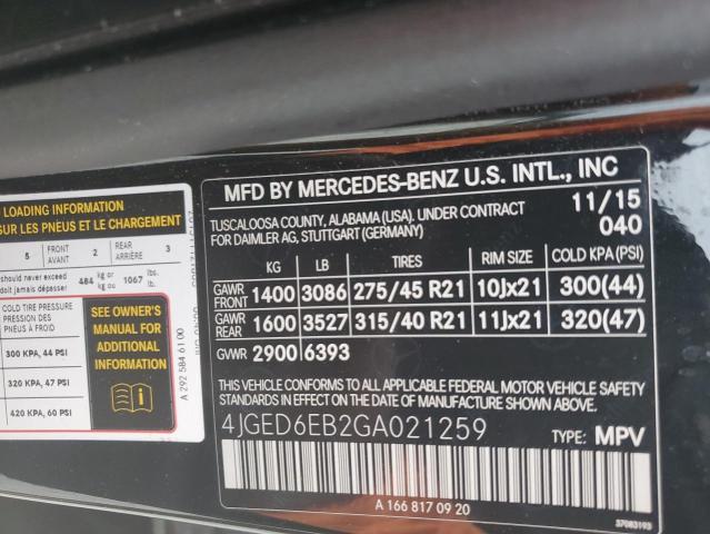 4JGED6EB2GA021259 2016 MERCEDES-BENZ GLE-CLASS, photo no. 12