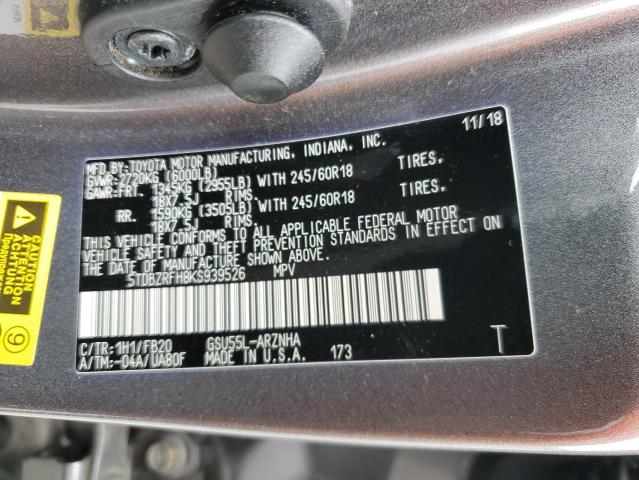 5TDBZRFH8KS939526 Toyota Highlander  10