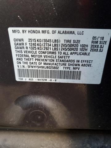 5FNYF5H9XJB025802 Honda Pilot Touring