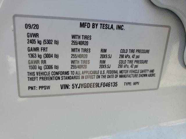 VIN 5YJYGDEE9LF046135 2020 Tesla MODEL Y no.13