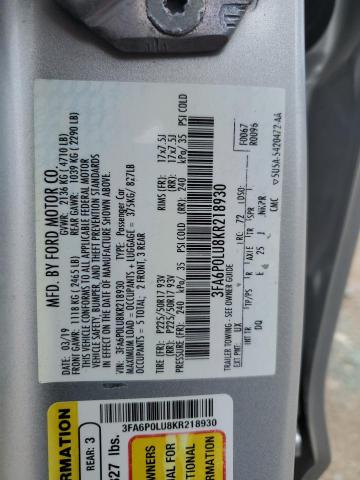 VIN 3FA6P0LU8KR218930 2019 Ford Fusion, SE no.12