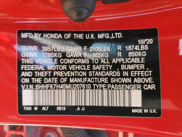 2021 HONDA CIVIC SPOR - SHHFK7H45MU207610