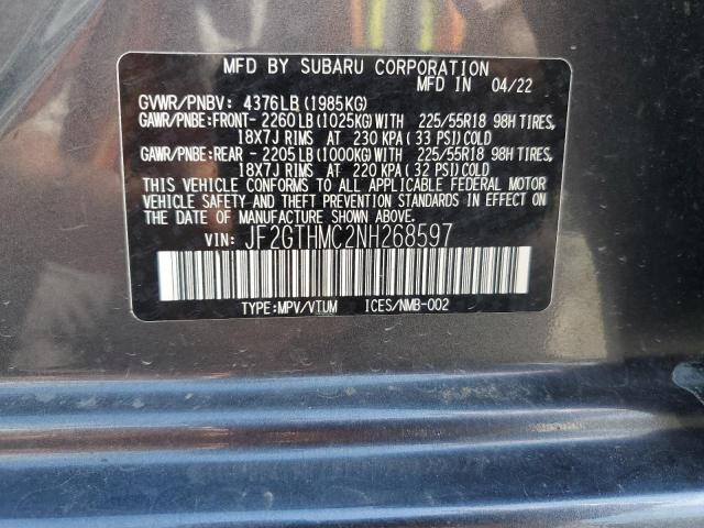 2022 SUBARU CROSSTREK - JF2GTHMC2NH268597