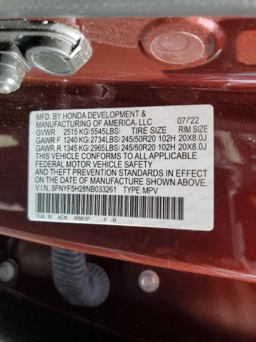 2022 HONDA PILOT SE - 5FNYF5H28NB033261