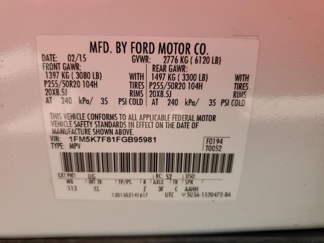 2015 FORD EXPLORER L - 1FM5K7F81FGB95981