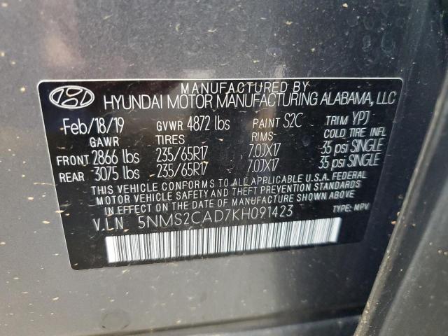 VIN 5NMS2CAD7KH091423 2019 Hyundai Santa Fe, SE no.12