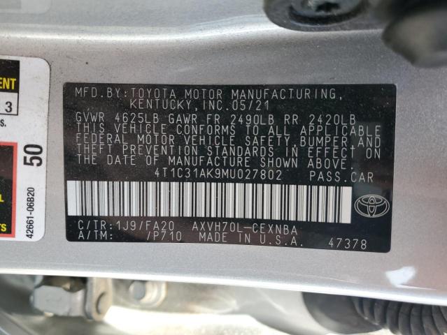 VIN 4T1C31AK9MU027802 2021 Toyota Camry, LE no.12