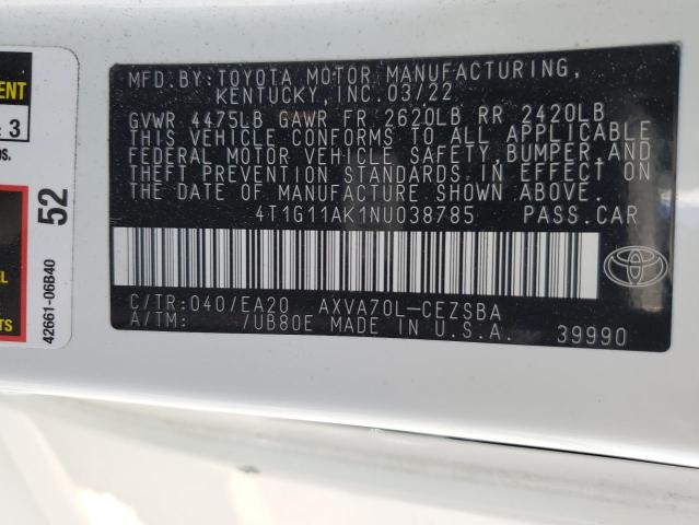 VIN 4T1G11AK1NU038785 2022 Toyota Camry, SE no.12