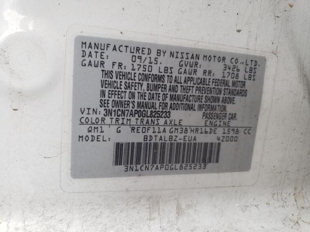 VIN 3N1CN7AP0GL825233 2016 Nissan Versa, S no.13