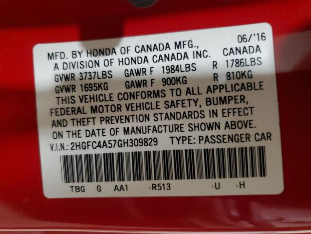 VIN 2HGFC4A57GH309829 2016 Honda Civic, LX no.12