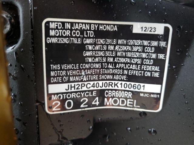 2024 HONDA CBR600 RR - JH2PC40J0RK100601