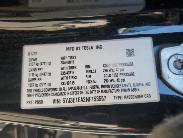 2022 TESLA MODEL 3 - 5YJ3E1EA2NF153557
