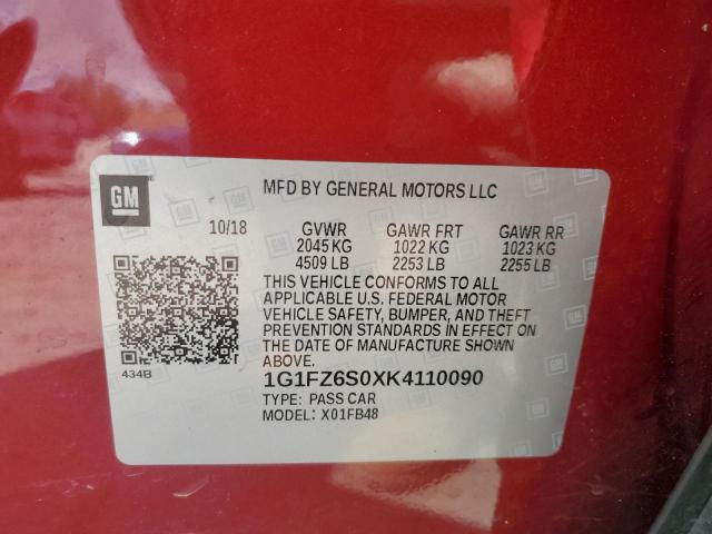 2019 CHEVROLET BOLT EV PR - 1G1FZ6S0XK4110090