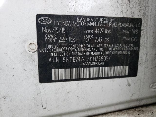 VIN 5NPE24AF3KH758057 2019 HYUNDAI SONATA no.12