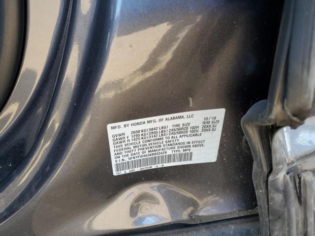 2019 HONDA PILOT TOUR - 5FNYF6H63KB033429