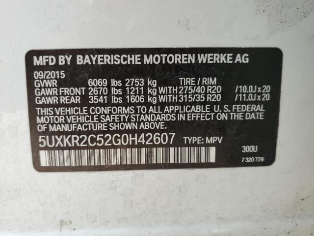 VIN 5UXKR2C52G0H42607 2016 BMW X5, Sdrive35I no.12