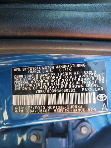 2016 TOYOTA YARIS L - VNKKTUD39GA060382