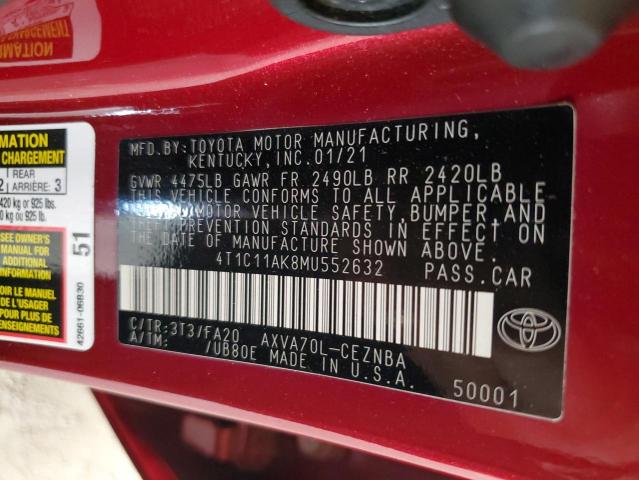 VIN 4T1C11AK8MU552632 2021 Toyota Camry, LE no.12