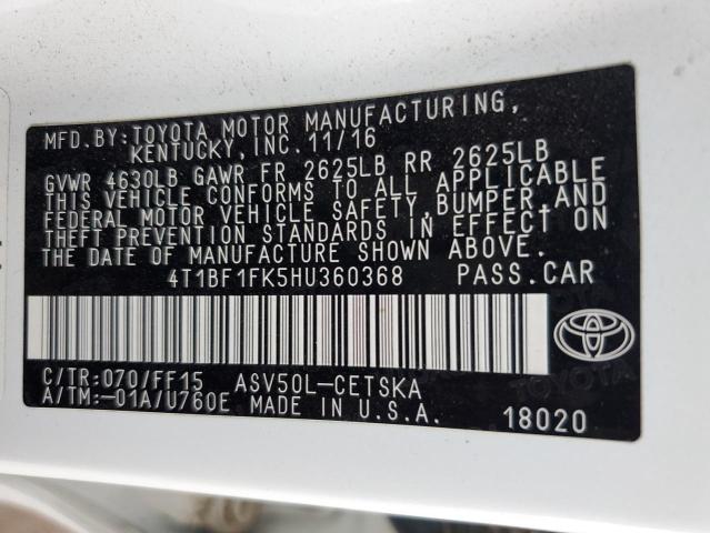 VIN 4T1BF1FK5HU360368 2017 Toyota Camry, LE no.12