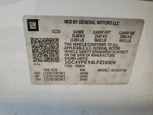 2020 CHEVROLET 1/2 TON - 1GC4YPEY4LF216906