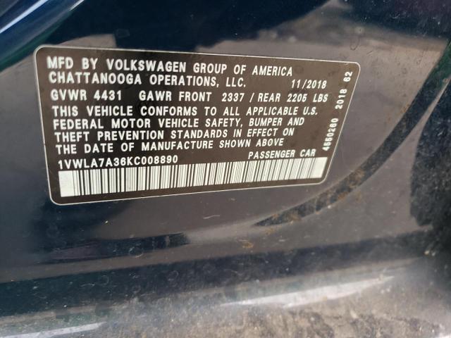 2019 VOLKSWAGEN PASSAT WOL - 1VWLA7A36KC008890