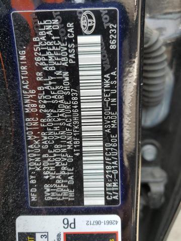 VIN 4T1BF1FK9HU646837 2017 Toyota Camry, LE no.12