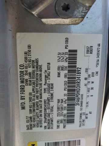 VIN 3FA6P0HD3HR341892 2017 Ford Fusion, SE no.12